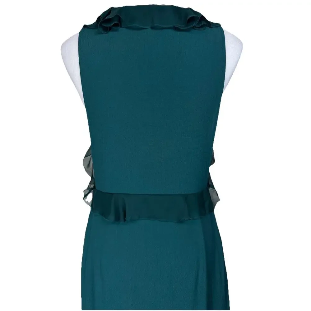 Free People Mini Dress Women’s Sz 8 Ruffle Trim Jade Green Open Sides Pockets - Picture 7 of 15
